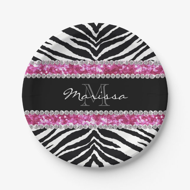 Mit Monogramm Imitat Glitzer Bling Kristall Girl's Pappteller (Vorderseite)