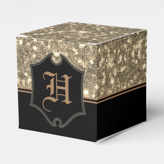 Mit Monogramm Imitate aus Gold Glitzer Cube Geschenkschachtel (Vorderseite)