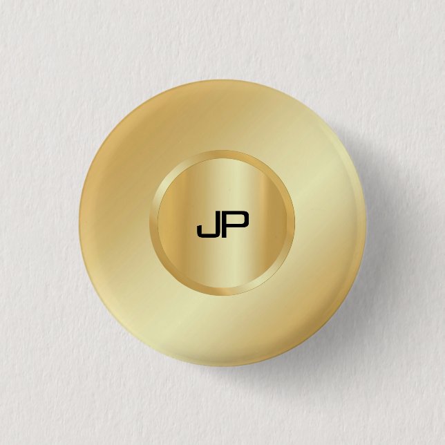 Mit Monogramm Imitate Gold Elegante Vorlage Button (Vorderseite)