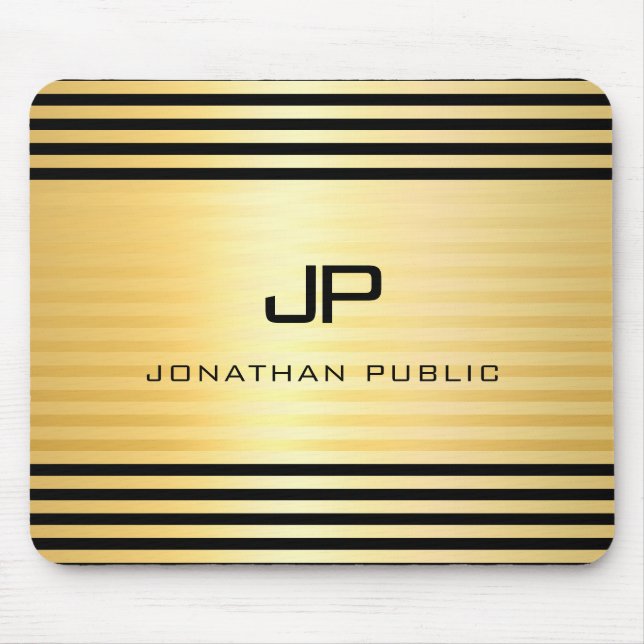 Mit Monogramm Imitate Gold Schwarz Moderne Elegant Mousepad (Vorne)