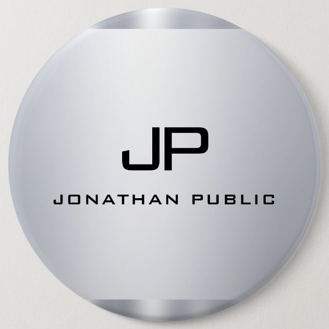 Mit Monogramm Imitate Silver Metallic Look Templat Button (Vorderseite)