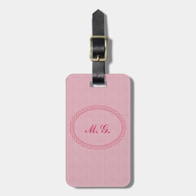 Mit Monogramm in den Rosa-Zwei Initialen+Address/2 Gepäckanhänger (Vorderseite vertikal)