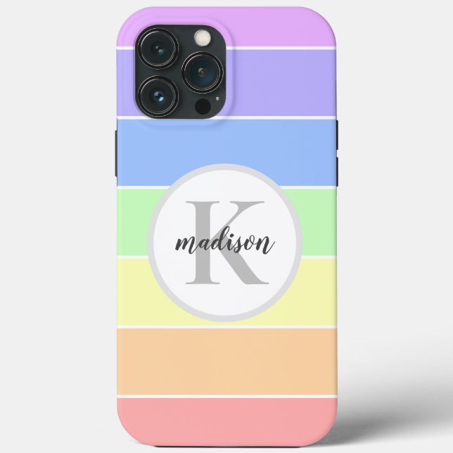 Mit Monogramm Individuelle Name Pastell Rainbow St Case-Mate iPhone Hülle (Rückseite)