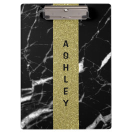 Mit Monogramm Individuelle Name, schwarzer Marmor  Klemmbrett