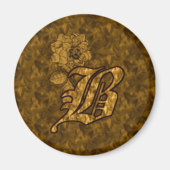 Mit Monogramm Initial B Gold Peony Magnet (Vorne)