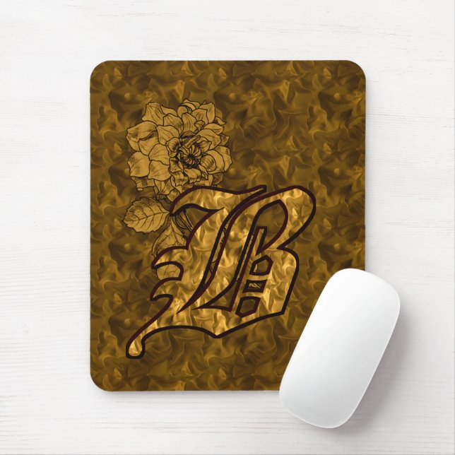 Mit Monogramm Initial B Gold Peony Mousepad (Mit Mouse)