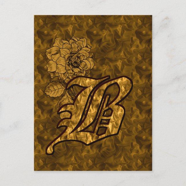 Mit Monogramm Initial B Gold Peony Postcard Postkarte (Vorderseite)