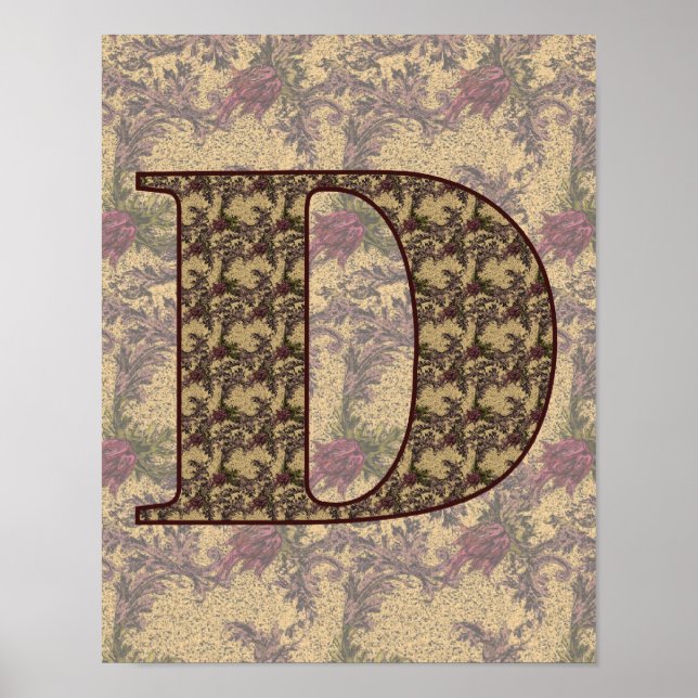 Mit Monogramm Initial D Elegantes Blumenposter Poster (Vorne)