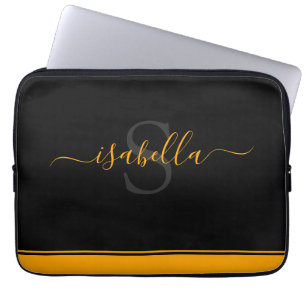 Mit Monogramm Initial Elegant Script Orange Laptopschutzhülle