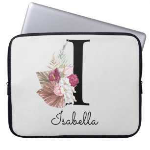 Mit Monogramm Initial I Pink Boho Floral Laptopschutzhülle