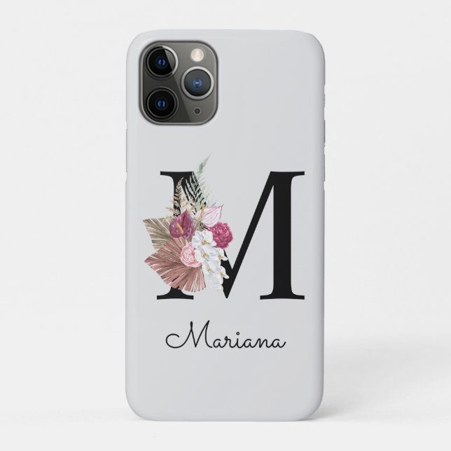 Mit Monogramm Initial M Pink Boho Floral Case-Mate iPhone Hülle (Rückseite)