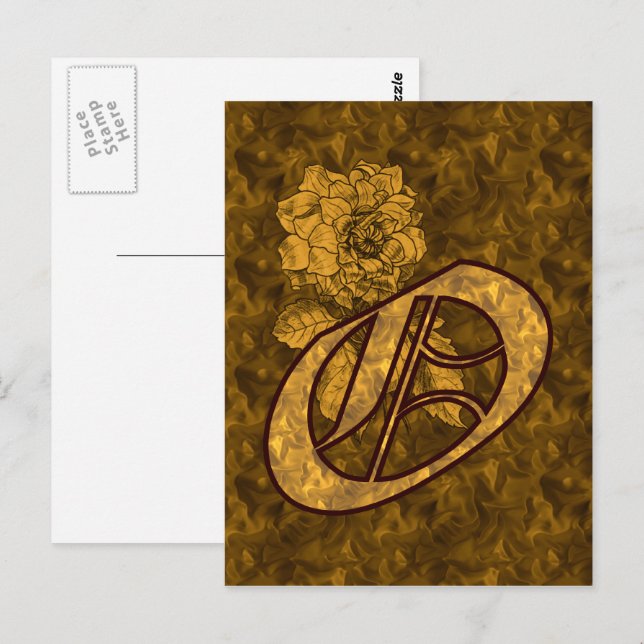 Mit Monogramm Initial-O-Gold-Peony-Postkarte Postkarte (Vorne/Hinten)