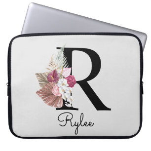 Mit Monogramm Initial R Pink Boho Girly Floral Laptopschutzhülle