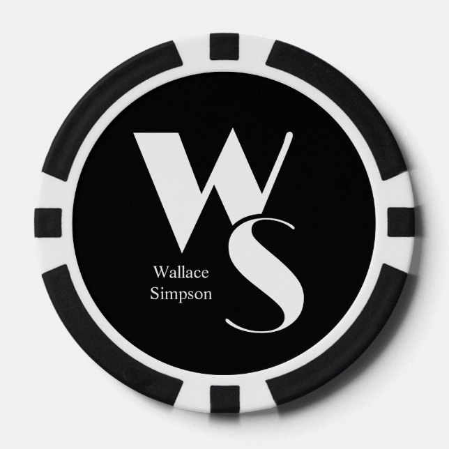 Mit Monogramm Initialen Name Schwarz und Weiß Pokerchips (Vorderseite)
