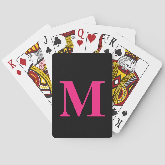 Mit Monogramm Initialen Pink Black Girly Gift Gefa Spielkarten (Rückseite)