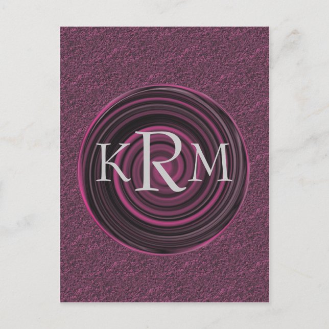 mit Monogramm Initialen Plum Wirbel Postkarte (Vorderseite)