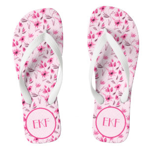 Mit Monogramm Initialen Rosa Floral Women's Flip Flops
