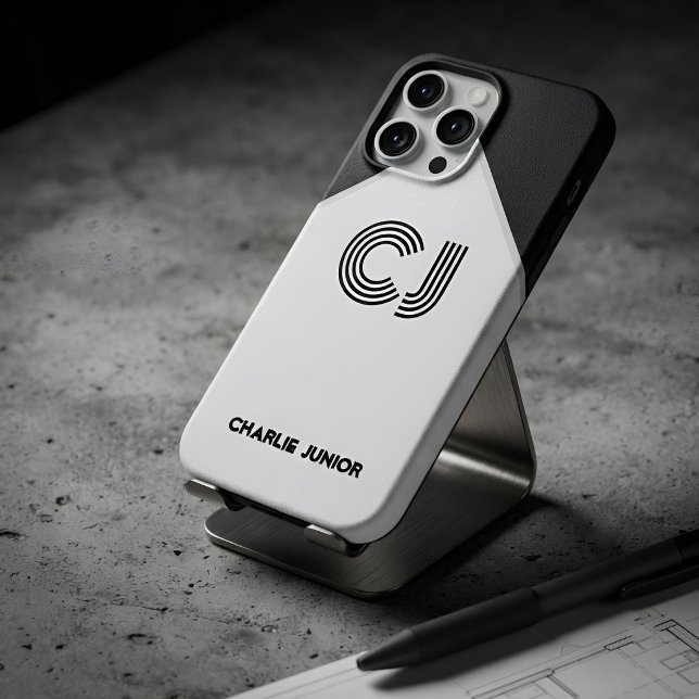 Mit Monogramm Initialen Schwarzweiß-Retro Case-Mate iPhone Hülle (Von Creator hochgeladen)