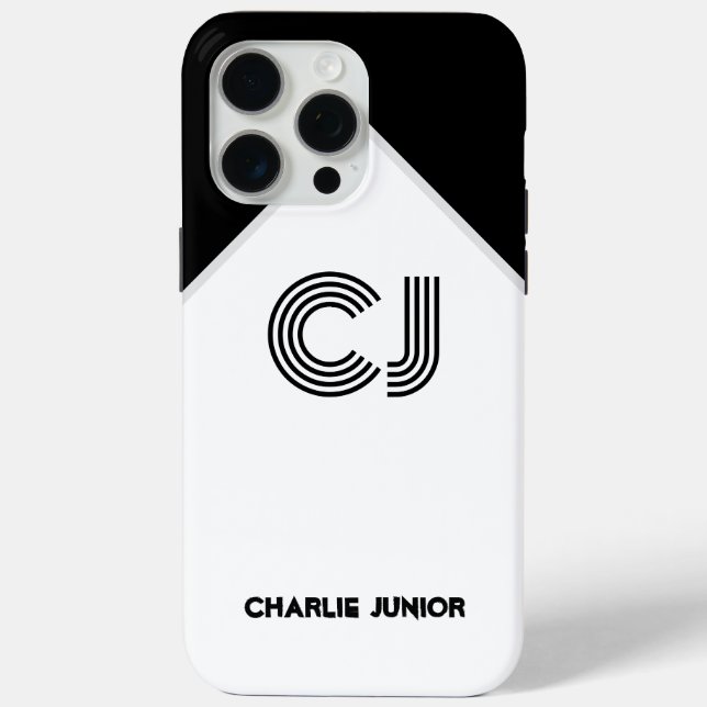 Mit Monogramm Initialen Schwarzweiß-Retro Case-Mate iPhone Hülle (Rückseite)