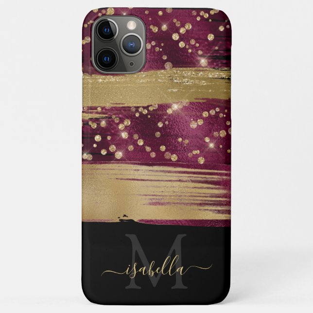 Mit Monogramm Initials Black Burgundy Gold Case-Mate iPhone Hülle (Rückseite)