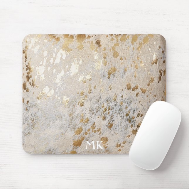 Mit Monogramm Initials Gold Cowhide Print Metallic Mousepad (Mit Mouse)