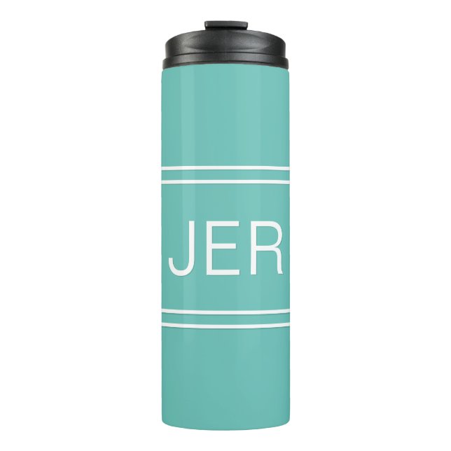 Mit Monogramm Initials Light Aquamarin Travel Trin Thermosbecher (Vorderseite)
