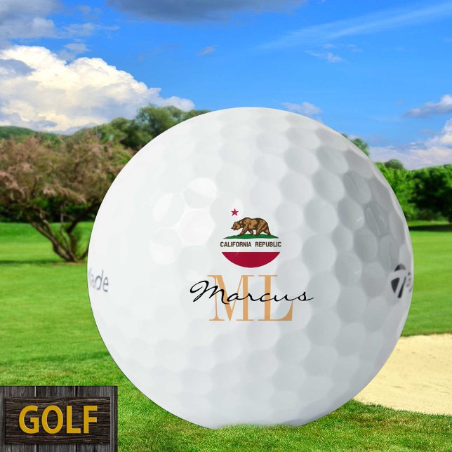 Mit Monogramm kalifornische Flagge & Kalifornien,  Golfball (Von Creator hochgeladen)