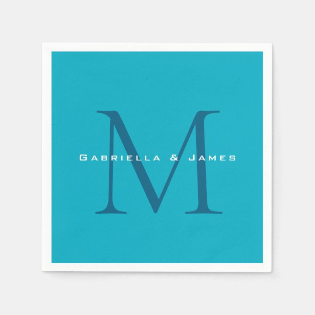 Mit Monogramm Kalligrafie Azure Blue Moderne Schli Serviette (Vorderseite)