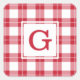 Mit Monogramm Kariertes Muster in Rot und Weiß Quadratischer Aufkleber