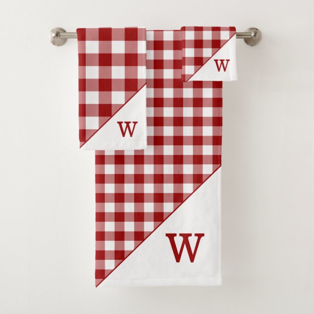 Mit Monogramm Kariertes Red White Buffalo Muster Badhandtuch Set (Insitu)
