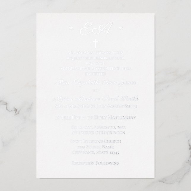 Mit Monogramm katholische Hochzeit Folieneinladung (Vorderseite)