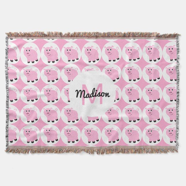 Mit Monogramm Kids Pink Pig Muster Tier Decke (Vorderseite)
