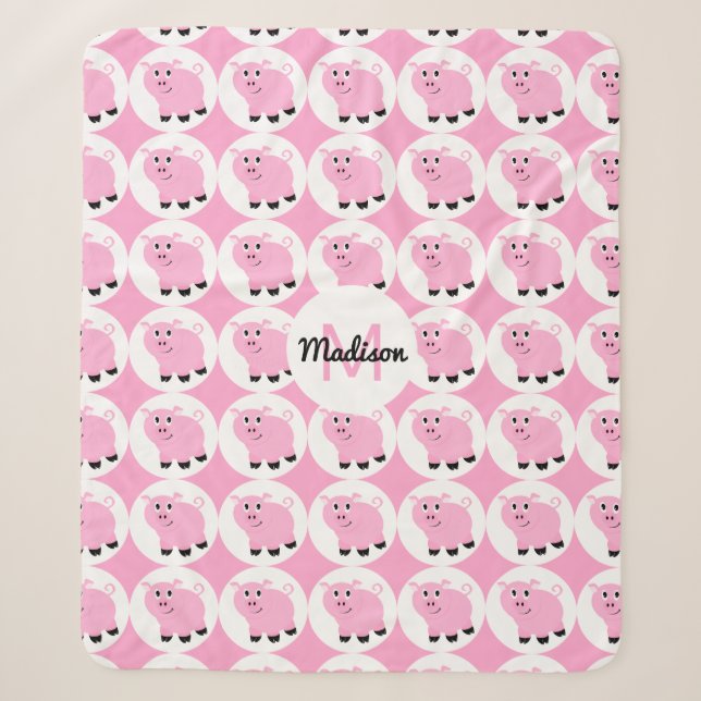 Mit Monogramm Kids Pink Pig Schweinepest Sherpadecke (Vorderseite)