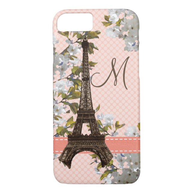 Mit Monogramm Kirschblossom Eiffelturm Case-Mate iPhone Hülle (Rückseite)