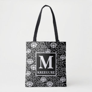 Mit Monogramm klassische Serif-BW-Peonys Tasche