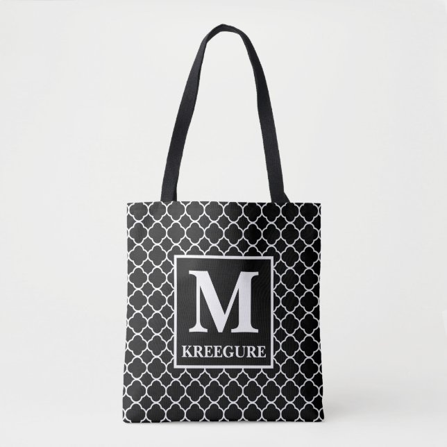 Mit Monogramm klassische Serif-BW-Quatrefolie Tasche (Vorderseite)