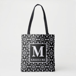 Mit Monogramm klassischer Serif BW Flora Damask Tasche