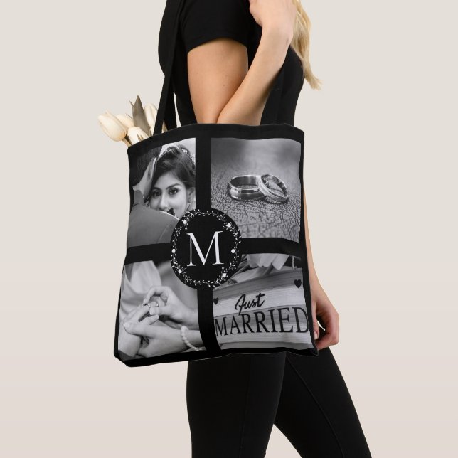 Mit Monogramm Kollage mit Name, Est-Datum Tasche (Von Nahem)