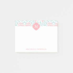 Mit Monogramm Koralle und tadelloser Blumendamast Post-it Klebezettel
