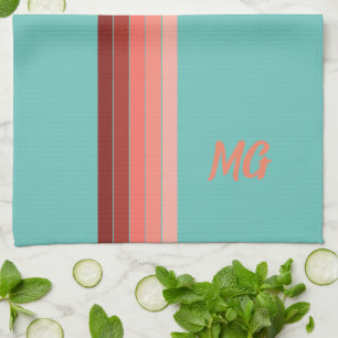 Mit Monogramm Korallenrosa Streifen Geschirrtuch