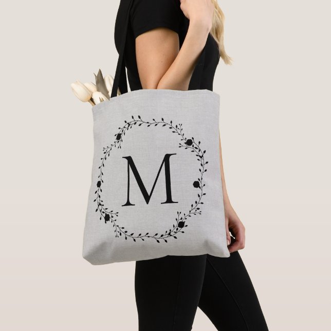Mit Monogramm Kranz mit Leinenhintergrund Tasche (Von Nahem)
