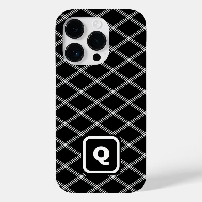 Mit Monogramm Kunst-Déco in Schwarz und Weiß Case-Mate iPhone 14 Pro Hülle (Rückseite)