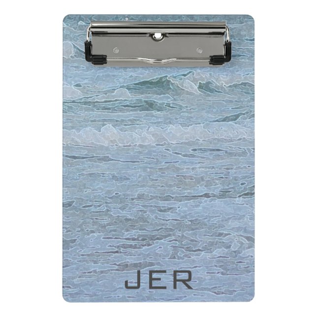 Mit Monogramm künstlerische Blaue Ozeane Kunst Mini Klemmbrett (Vorderseite)