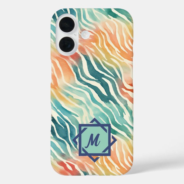 Mit Monogramm, künstlerisches Muster iPhone 16 Hülle (Rückseite)