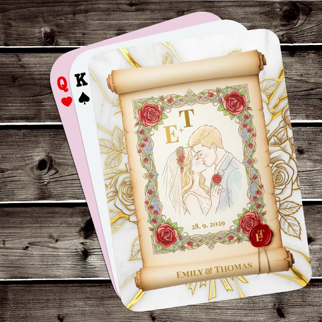 Mit Monogramm Küssen, Rose, Hochzeitscroll Spielkarten (Von Creator hochgeladen)