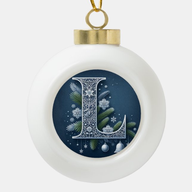 Mit Monogramm "L" Keramik Kugel-Ornament (Vorderseite)