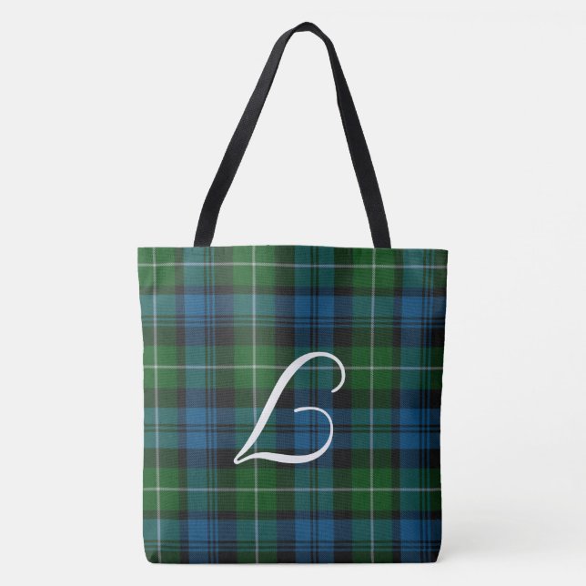 Mit Monogramm Lamont Tartan Kariert Tote Bag Tasche (Vorderseite)