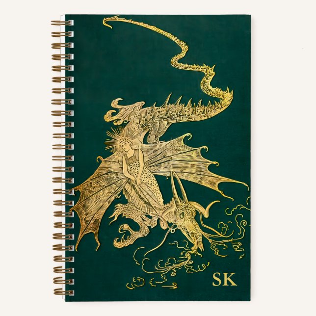 Mit Monogramm Lang Green Fairy Book Dotted Journal Notizbuch (Vorderseite)