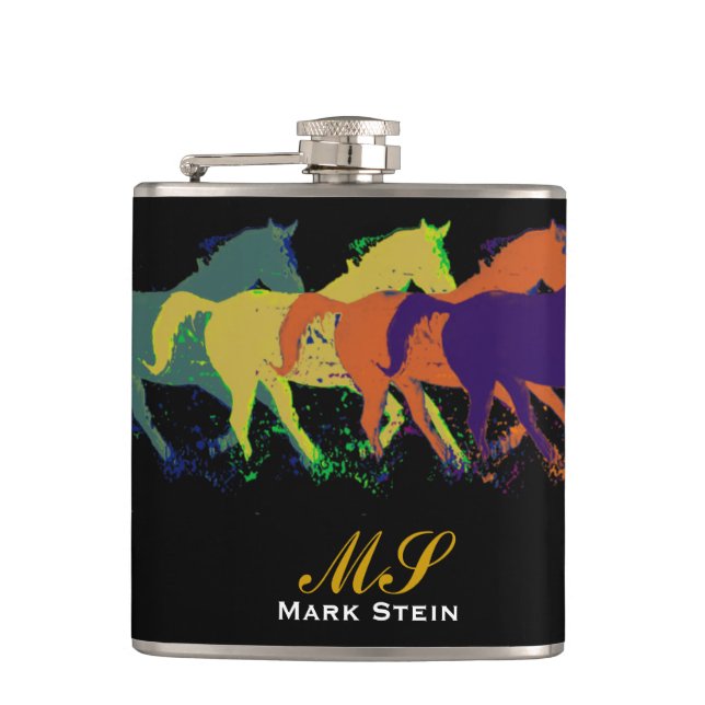 mit Monogramm Laufpferde Flachmann (Vorderseite)