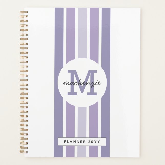 Mit Monogramm Lavendel Shade Streifen Personalisie Planer (Vorderseite)